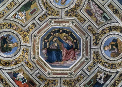 Pinturicchio, frescoes in the apse of the Basilica of Santa Maria del Popolo, The Coronation of Our Lady, Sibyls,  evangelists and Fathers of the Church