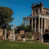 Atrium of the House of the Vestals at the Temple of Vesta, the former Temple of Faustina and Antoninus Pius in the background