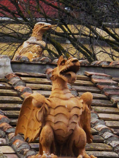 Element of decorations of park and building – dragon (heraldic creature of the Borghese family)