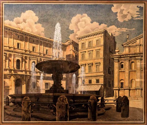 Piazza Scossacavalli (zniszczony plac znajdujący się na terenie dawnej spiny), 1936, akwarela Andriej J. Beloborodoff, Museo di Roma