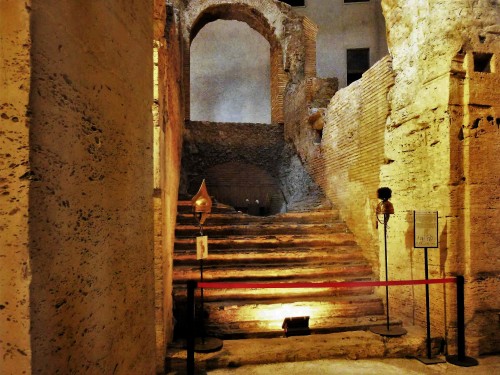 Fragment of a museum exposition in the ruins of the old Stadium of Domitian, Museo Stadio di Domiziano