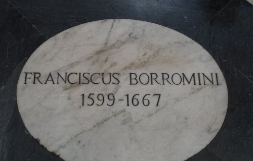 plaque commemorating the architect’s burial in the Basilica of San Giovanni dei Fiorentini