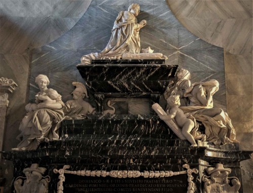 Tombstone of cardinal Pimentel, Antonio Raggi – allegory of Mercy (on the left), Basilica of Santa Maria sopra Minerva