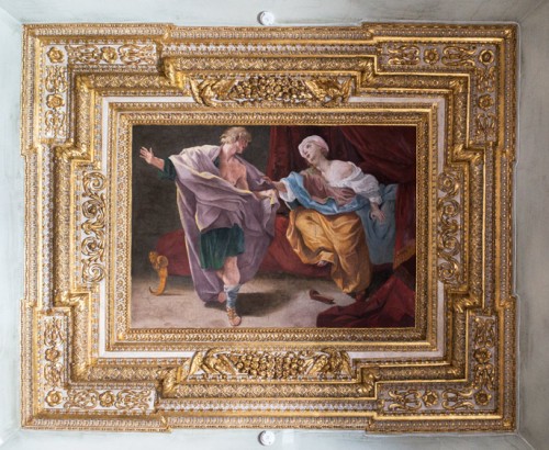 Palazzo Mattei di Giove, painting decorations of the salon ceiling, Joseph and Potiphar's Wife, Giovanni Lanfranco