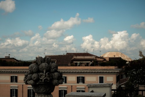 Dome of the Pantheon seen above the roofs of Rome