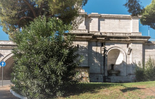 The base of Ponte Flaminio with the fountain adorning it