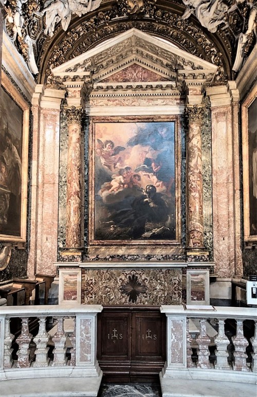 Church of Sant'Andrea al Quirinale, Chapel of St. Francis Xavier, main altar showing the death of the saint  (Baciccio)