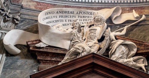 Church of Sant'Andrea al Quirinale, dedicative inscription devoted to the foundation of Prince Camillo Pamphilj