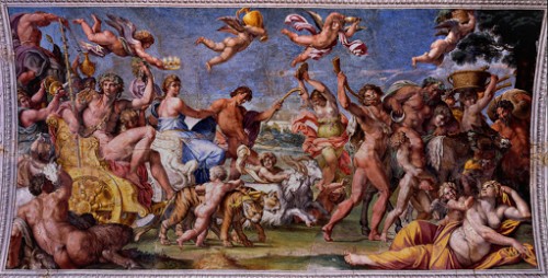 Annibale Carracci, fresk Zaślubiny Bachusa i Ariadny, Palazzo Farnese, sklepienie, scena centralna, zdj. Wikipedia