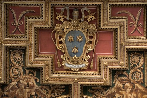 Church of Santi Cosma e Damiano, fragment of the ceiling with the coat of arms of Pope Urban VIII