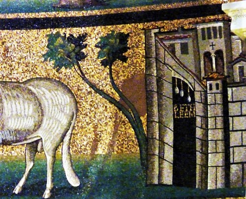 Basilica of Santi Cosma e Damiano, apse with mosaics - gate leading to Bethlehem