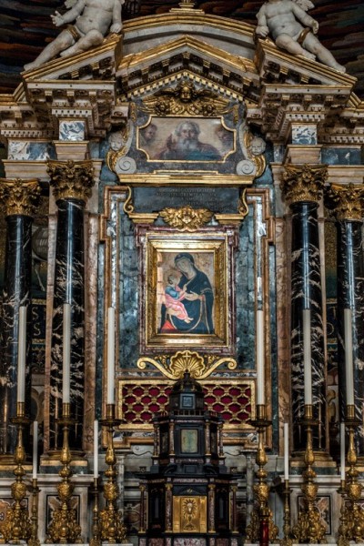 Basilica of Santi Cosma e Damiano, main altar according to the design of D. Castelli with an icon from the XII century