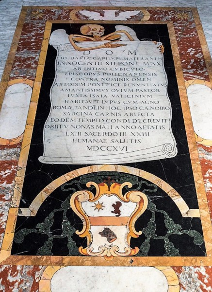 Church of Santi Cosma e Damiano, tombstone of Giovanni B. Capilupi