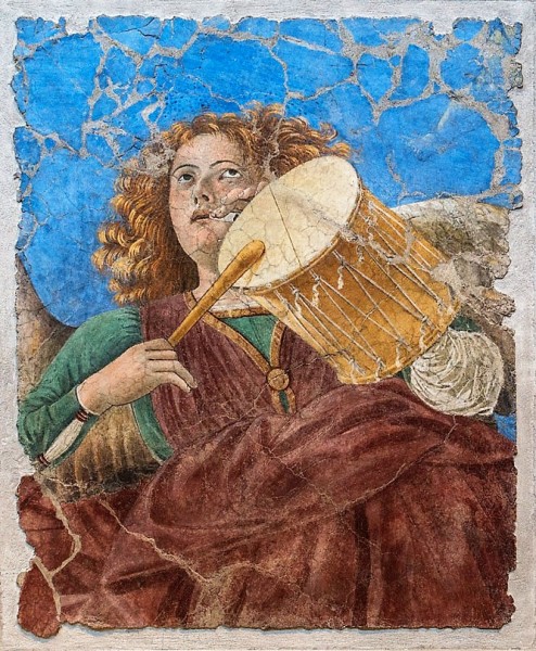 One of the musical angels, Melozza da Forlì, fresco from the old apse of the Basilica of Santi XII Apostoli, currently Pinacoteca Vaticana