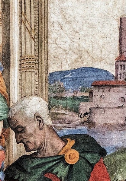 Kaplica Carafy, Sabellius i zakola Tybru w tle (detal), Filippino Lippi, bazylika Santa Maria sopra Minerva