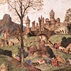 Carafa Chapel, fantasy landscape in the fresco background, Filippino Lippi, Basilica of Santa Maria sopra Minerva