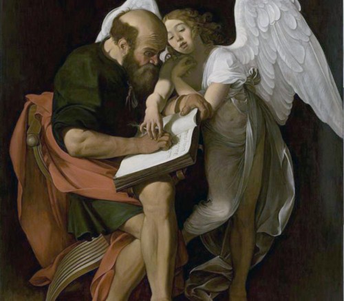 Copy of Caravaggio’s painting, St. Matthew with an Angel, Contarelli Chapel in the Church of San Luigi dei Francesi