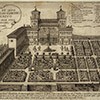 Drawing from approx. 1600 showing the casino and gardens of the Villa Medici