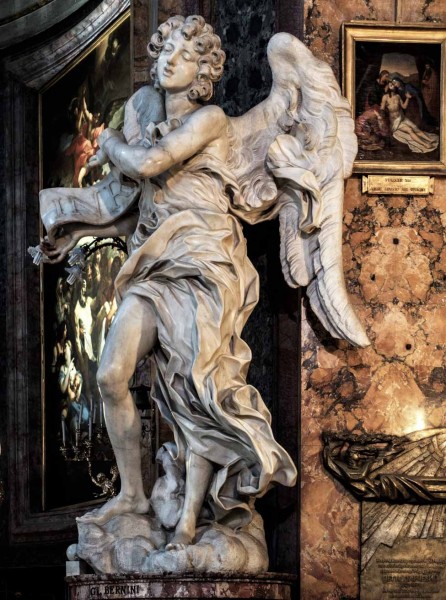 Anioł z kartuszem (tabliczką INRI), Gian Lorenzo Bernini, kościół Sant'Andrea delle Fratte