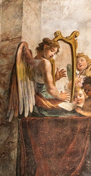 Interior of the Church of San Bibiana, musician angels at the entrance to the church, Agostino Ciampelli