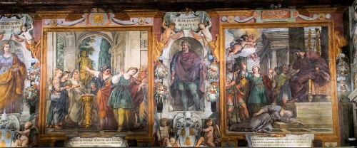 St. Bibiana and Rufina in front of pagan deities, death of St. Demetria in the church nave, Church of Santa Bibiana