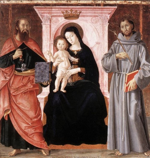 Antoniazzo Romano, Madonna z Dzieciątkiem między św. Pawłem i św. Franciszkiem, Galleria Nazionale dell'Arte Antica,Palazzo Barberini. zdj. Wikipedia