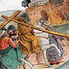 Wonderful finding of three crosses, Emperor Heraclius on his way to Jerusalem, fragment, Antoniazzo Romano, Basilica of Santa Croce in Gerusalemme, pic. Wikipedia