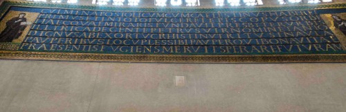 Dedicative mosaic of Pope Celestine I above the enterance door, Basilica of Santa Sabina