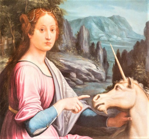 Lady with a Unicorn, Luca Longhi, Sant'Angelo Castle - alleged portrait of Giulia Farnese