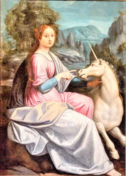 Dama z jednorożcem, Luca Longhi, zamek Sant'Angelo - domniemany portret Giulii Farnese