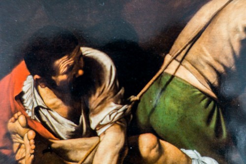 Caravaggio, Męczeństwo św. Piotra, fragment, kaplica Cerasich, bazylika Santa Maria del Popolo