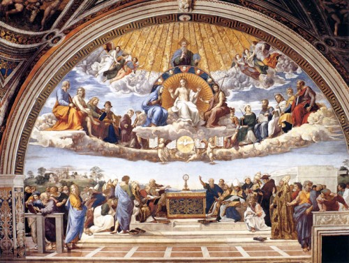 Disputation of the Holy Sacrament, Raphael, Stanza della Segnatura, Apostolic Palace, pic. Wikipedia