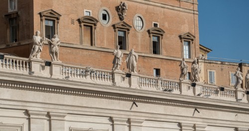 The attic crowning the colonnade in St. Peter's Square, designed by Gian Lorenzo Bernini