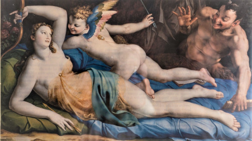 Wenus, Kupidyn i Satyr, Bronzino, wersja obrazu po domalowaniu szat Wenus, dokumentacja - Galleria Colonna, Palazzo Colonna