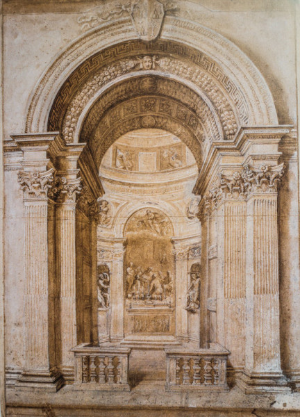 Chigi Chapel, watercolor, Bernini's workshop