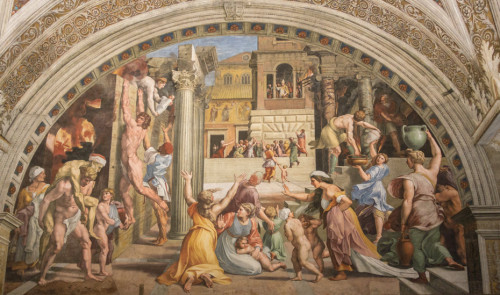 The Fire in the Borgo, Raphael with collaborators, fresco, Stanza dell'Incendio di Borgo, Apostolic Palace