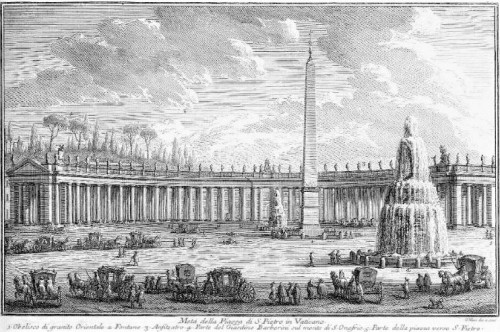 Fountains of St Peter's Square, Giuseppe Vasi, Delle magnificenze di Roma antica e moderna, 1747, pic. Wikipedia