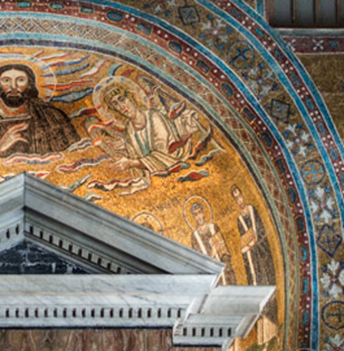 Mosaic in the apse of the San Venanzio Chapel with the image of Pope Theodore I (last on the right), San Giovanni Baptistery in Lateran