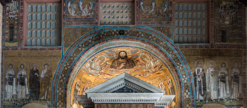 Mosaic in the apse of the San Venanzio Chapel with the image of Pope Theodore I, San Giovanni Baptistery in Lateran