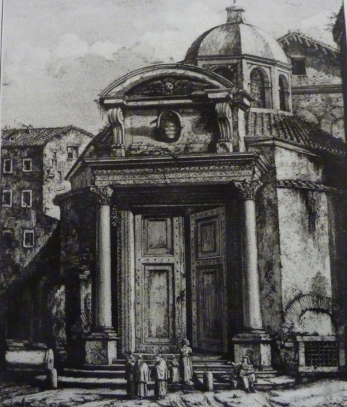 Entrance to the so-called temple of Romulus at via Sacra, engraving from the beginning of the 19th century, pic. Wikipedia