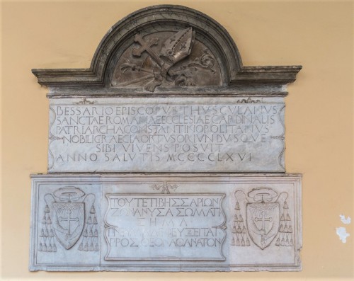 Remains of the epitaph dedicated to Cardinal Bessarion, the courtyard of the Franciscan monastery next to the Basilica of Santi XII Apostoli