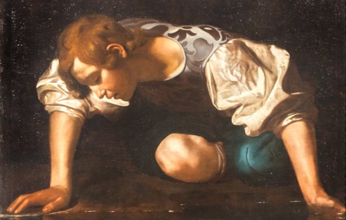 Narcissus at the Source, Caravaggio?, fragment, Galleria dell’Arte Antica, Palazzo Barberini