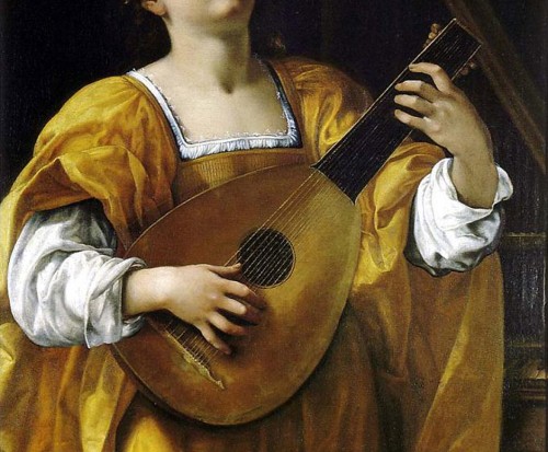 Artemisia Gentileschi, Św. Cecylia grająca na lutni, fragment, Galleria Spada, zdj. Wikipedia