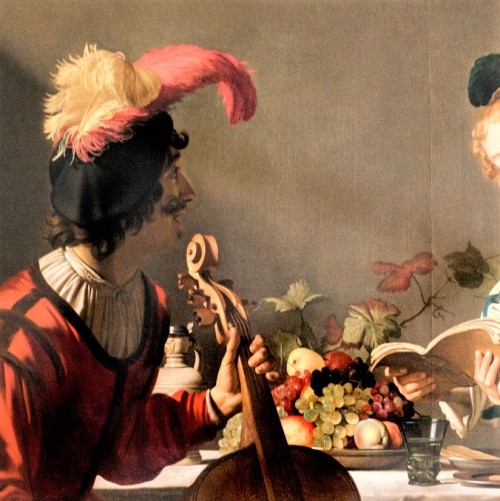 Koncert (Kradzież amuletu), fragment, Gerrit (Gerard) van Honthorst, Galleria Borghese