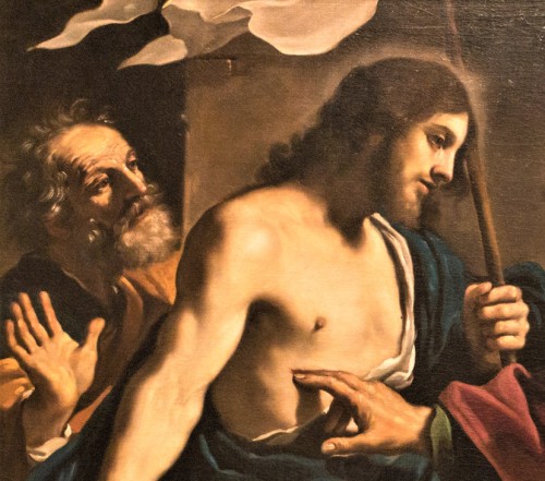 Niewierny Tomasz, fragment, Guercino, Pinacoteca Vaticana