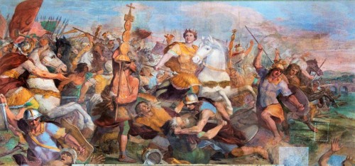 Constantine Defeats Maxentius at Milvian Bridge, Andrea Camassei, XVII century, San Giovanni Baptistery