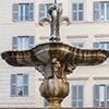 One of the two fountains in Piazza Farnese, fragment, at the back, the facade of the convent belonging to the church of Santa Brigida Church