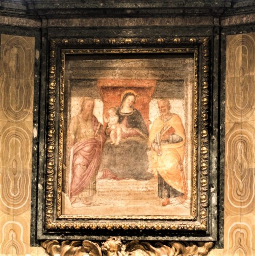 Church of Sant'Apollinare, side chapel - 15th-century fresco depicting the Virgin and Child and Saints Peter and Paul