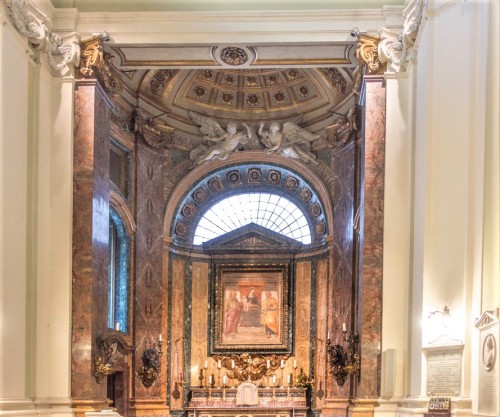 Church of Sant'Apollinare, side chapel - fresco from the 15th century depicting the Virgin and Child and Saints Peter and Paul