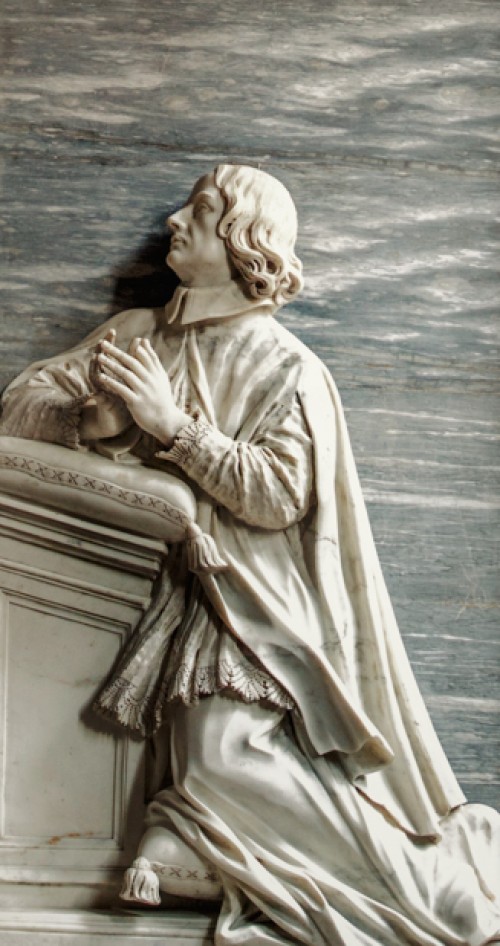 Giuliano Finelli, tombstone of Cardinal Francesco Adriano Ceva, fragment, San Giovanni Baptistery, Chapel of SS. Venantius and Domnius